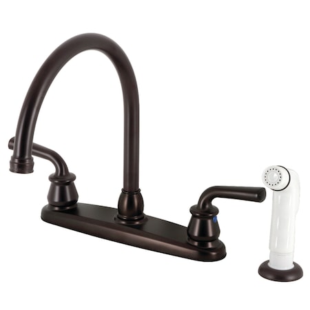 Kingston Brass 8" Centerset Kitchen Faucet with White Sprayer, Oil Rubbed Bronze KB725RXL